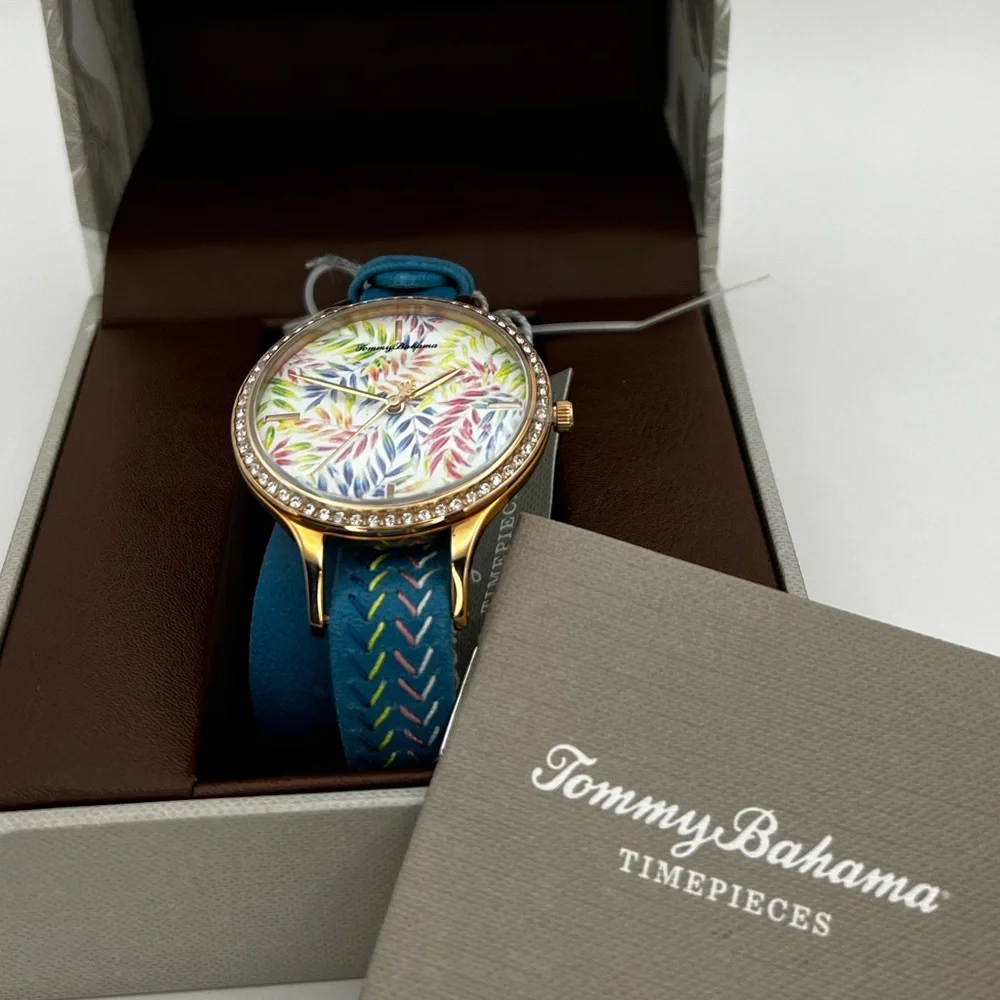 SALE 🔥 Tommy Bahama Swarovski Rose Gold Floral Double Wrap Watch